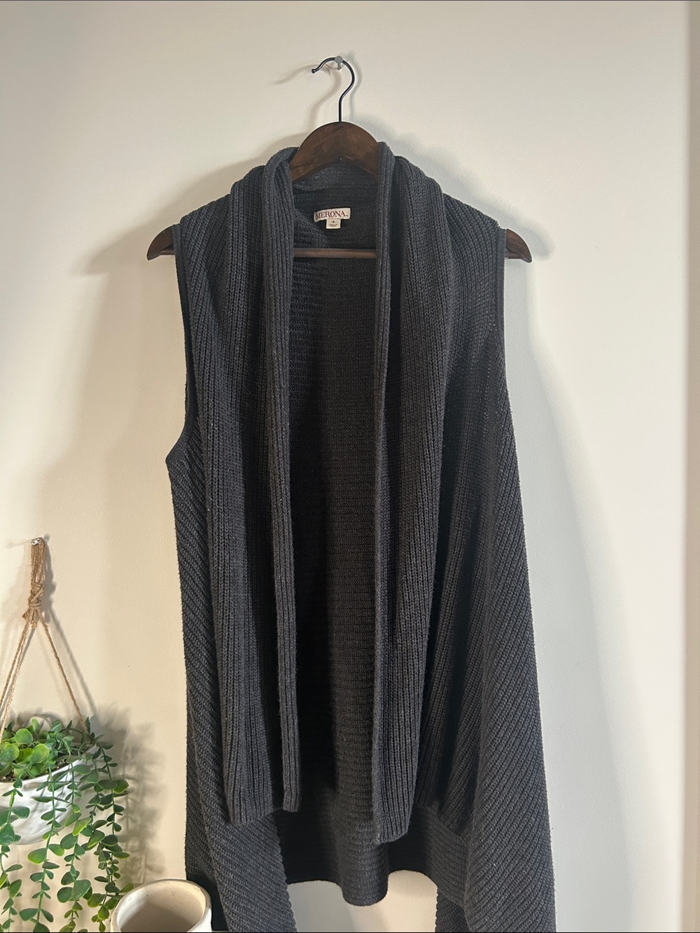 Merona Black Ribbed Sleeveless Open-Front Cardigan Vest